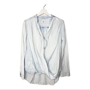 STEEZYER Denim Chambray Button Down Twist Front Blouse 